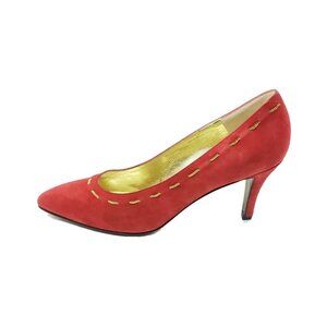 Bruno Magli Red Suede Gold Trim Pointed Toe Leather Heel Pumps Womens 9.5 AAA